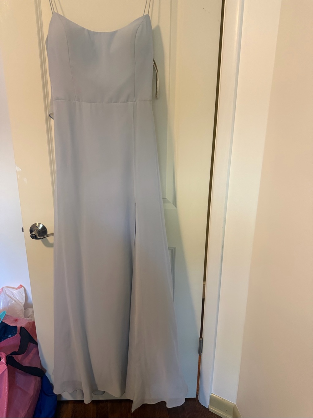 Jenny Yoo Strapless Light Gray Evening Gown